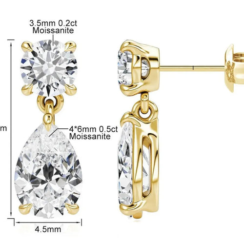 925 sterling silver water drop moissanite stud earrings with geometric design in gold or silver colour