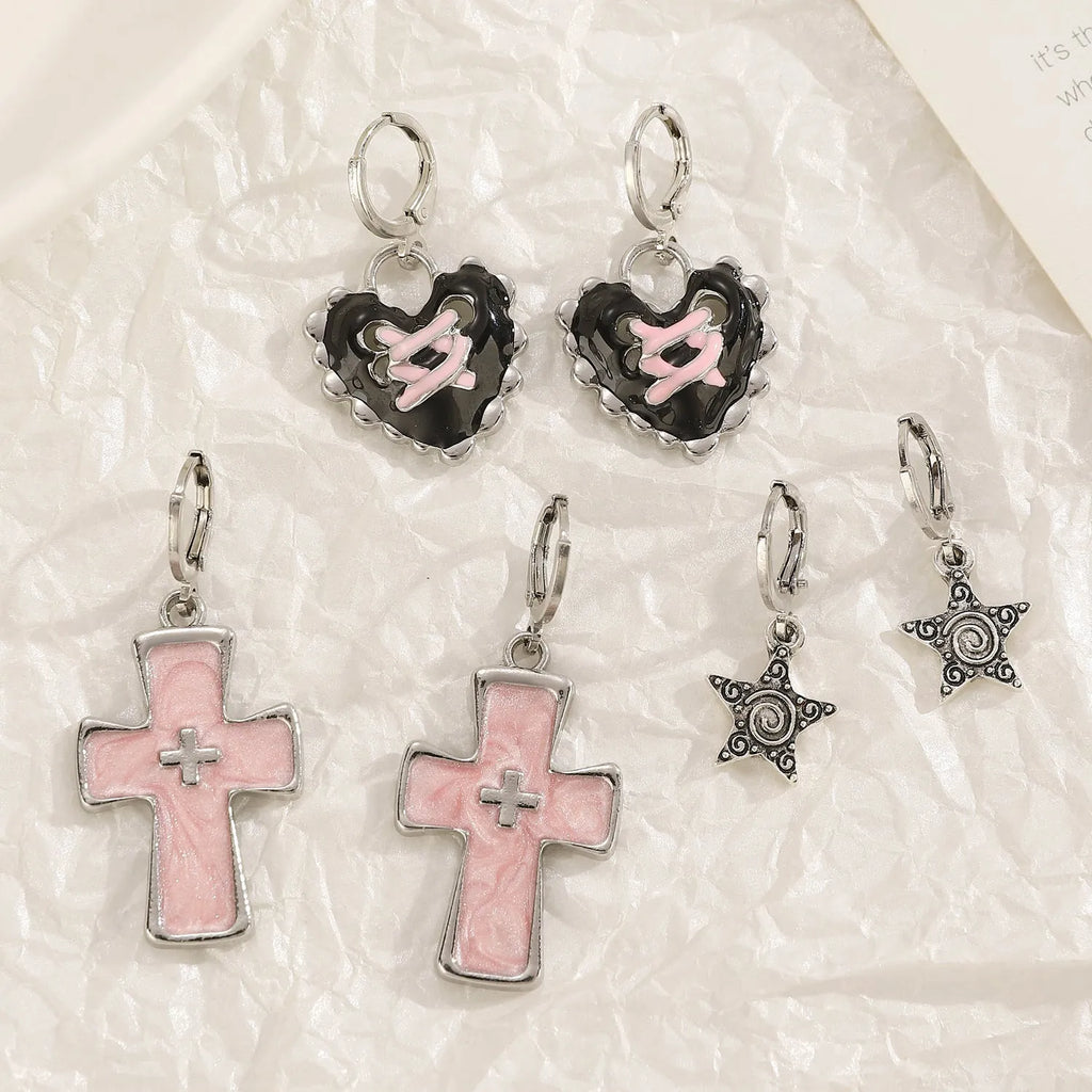 Women's cross crystal earrings in five colour variations with alloy construction and geometric design