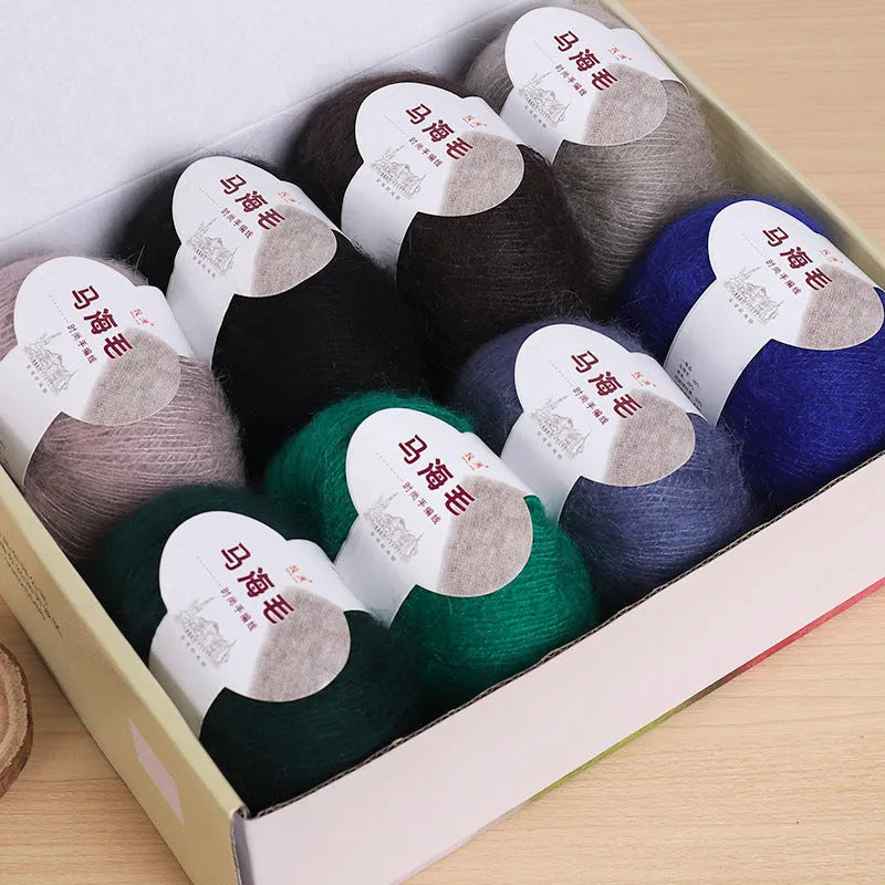 Mohair DIY scarf knitting kit wool ball in assorted colours with Inverness thread