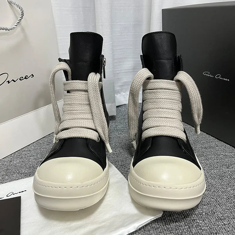High-top leather sneakers with side zipper in genuine cowhide leather available in multiple colours