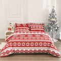 Red Winter Sleepers bed three-piece set with Christmas Love Song pattern showing quilt cover and pillowcases
