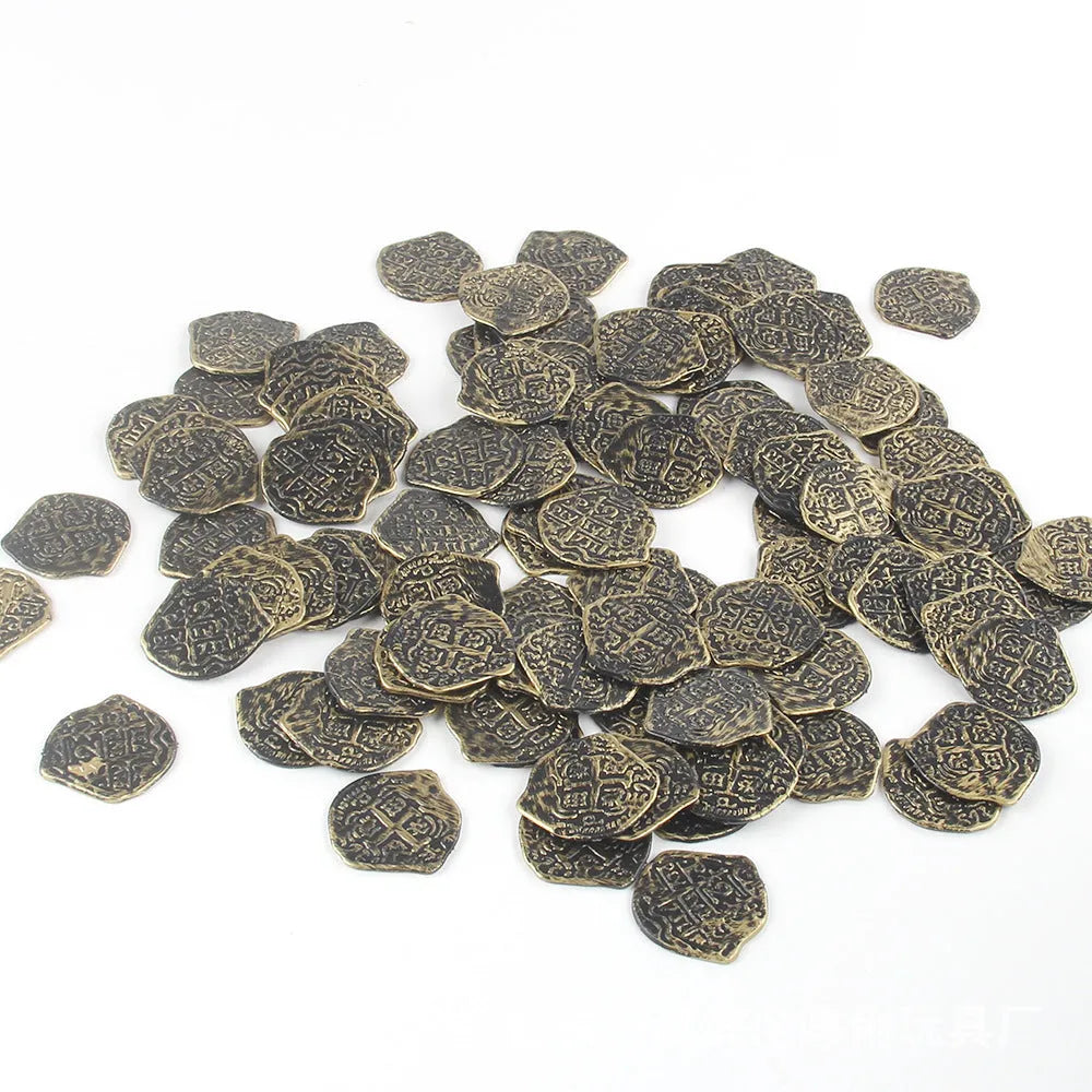 Doli set of 100 plastic Roman pirate coins with gold, silver, or bronze electroplated finish