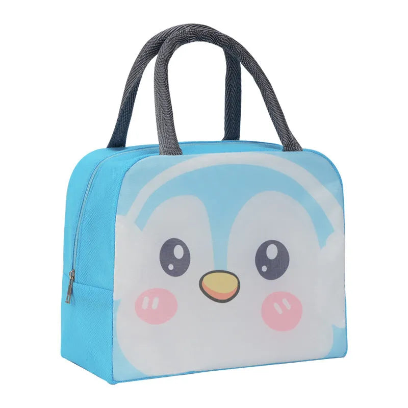 Cartoon insulated children's lunch box bag in Oxford cloth with aluminium foil lining.