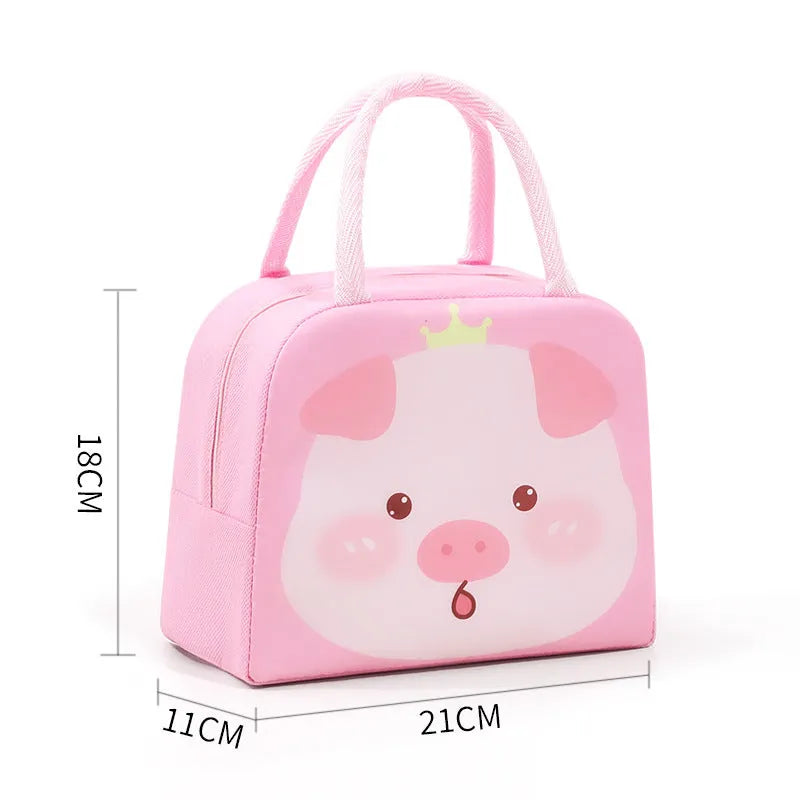 Cartoon insulated children's lunch box bag in Oxford cloth with aluminium foil lining.