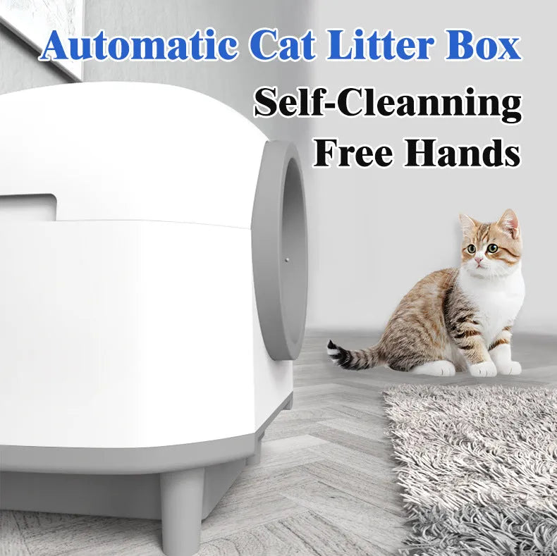 White automatic enclosed cat litter box with ABS plastic construction