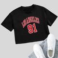Loose fit cotton t-shirt with personalised English letter printing in exposed navel style
