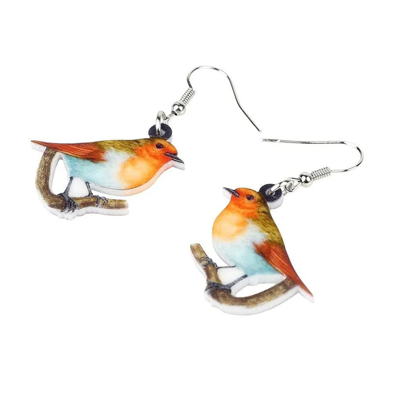 Blue Titmouse acrylic pendant earrings with geometric animal zodiac design and snake elements