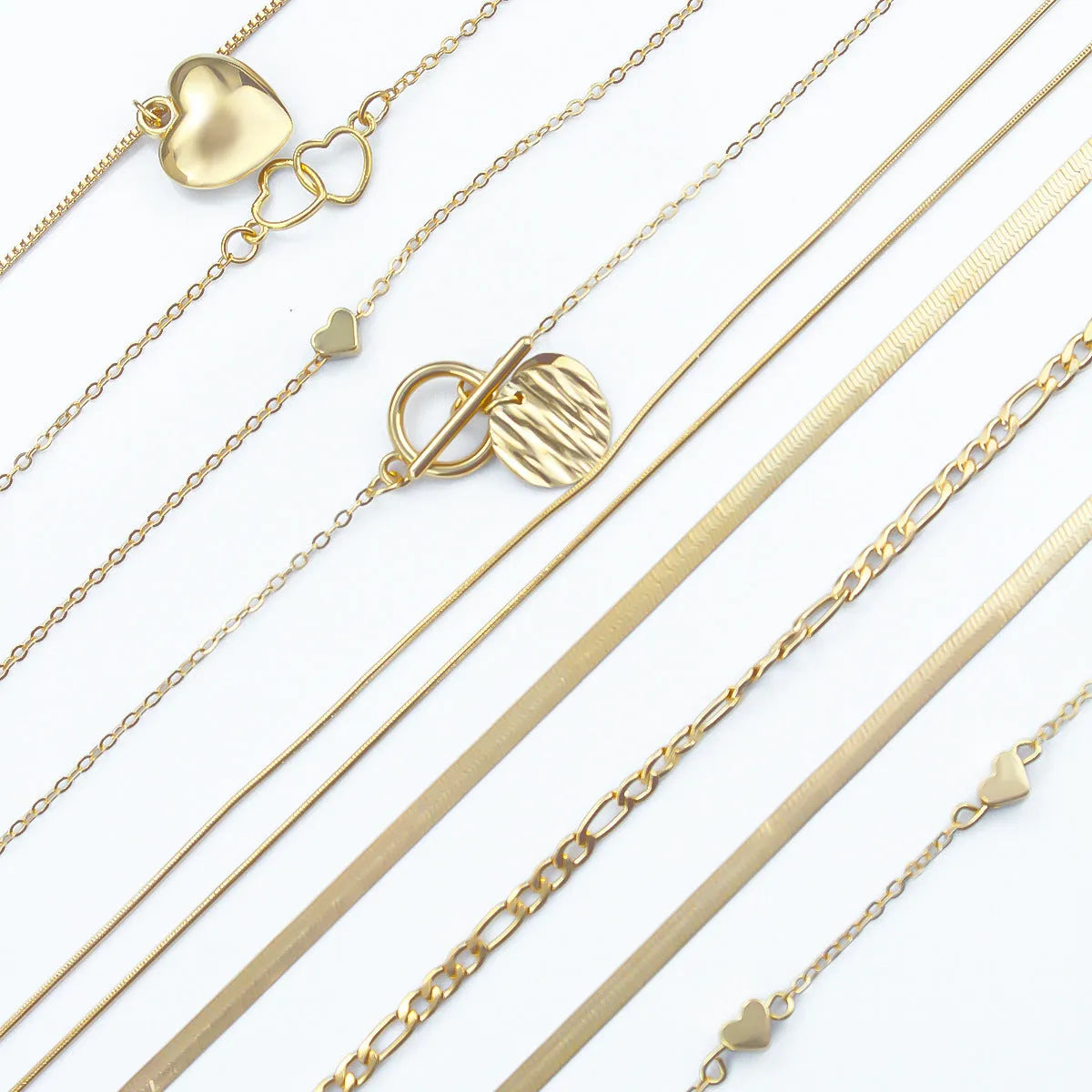Women's gold electroplated 10-piece necklace set with snake bone chain and adjustable length