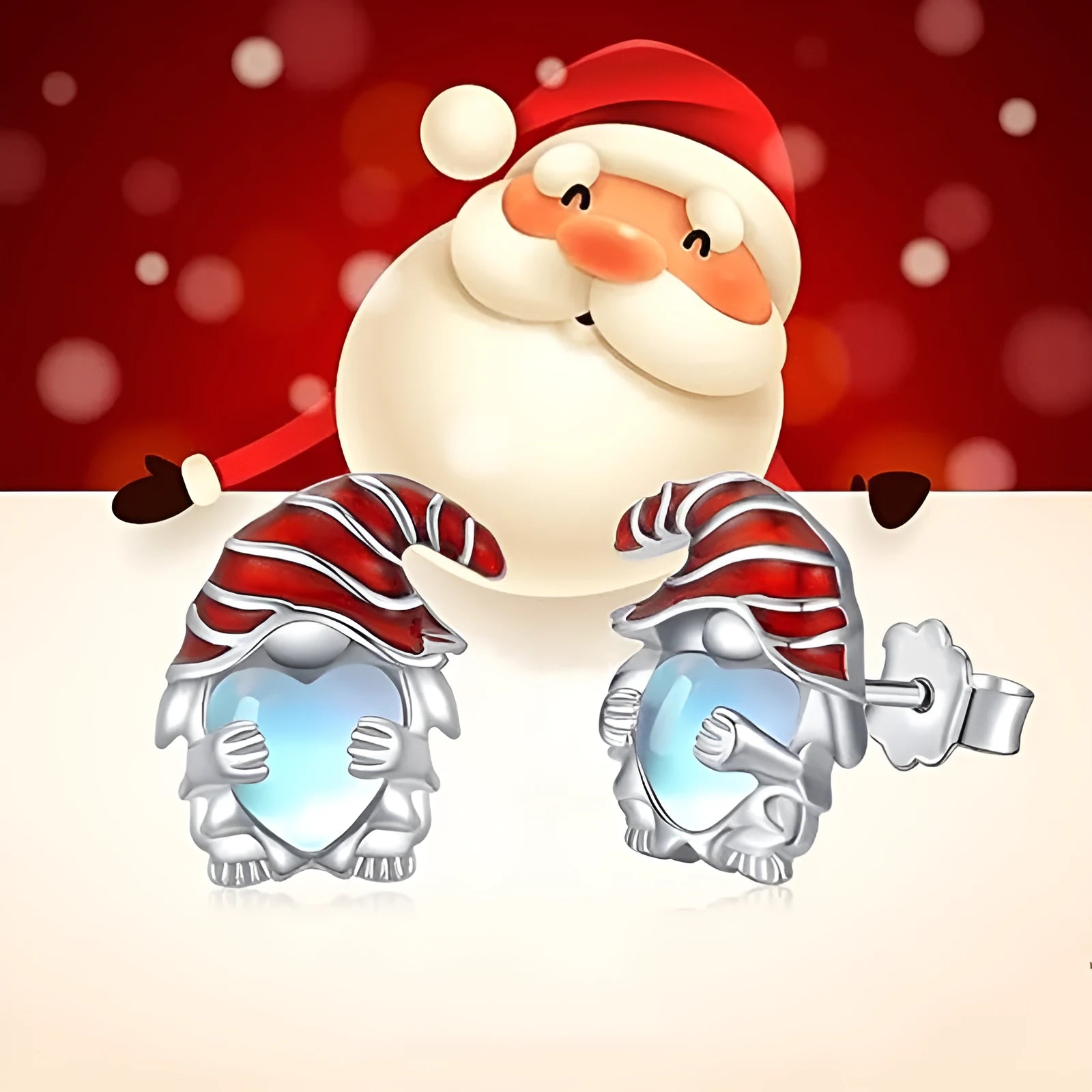Women's Santa Claus heart-shaped earrings in white gold colour with cute festive design