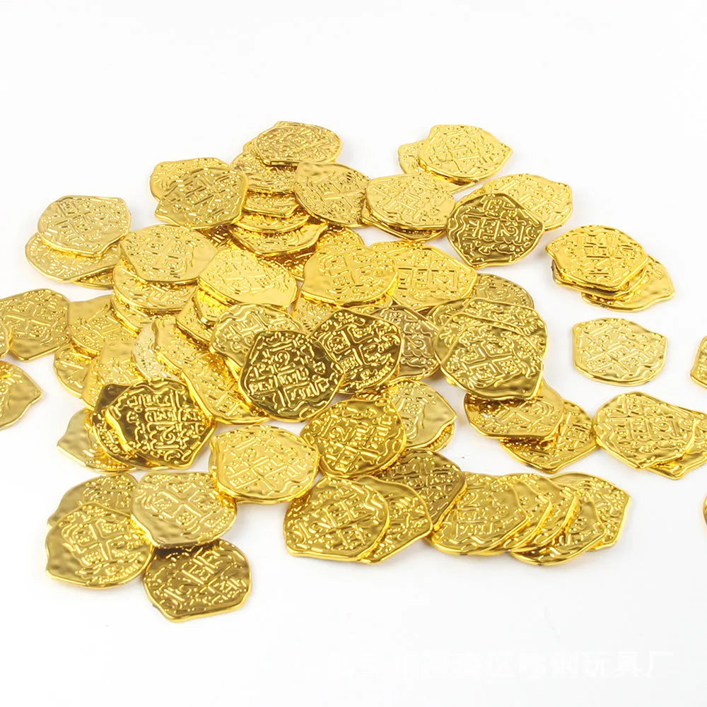 Doli set of 100 plastic Roman pirate coins with gold, silver, or bronze electroplated finish
