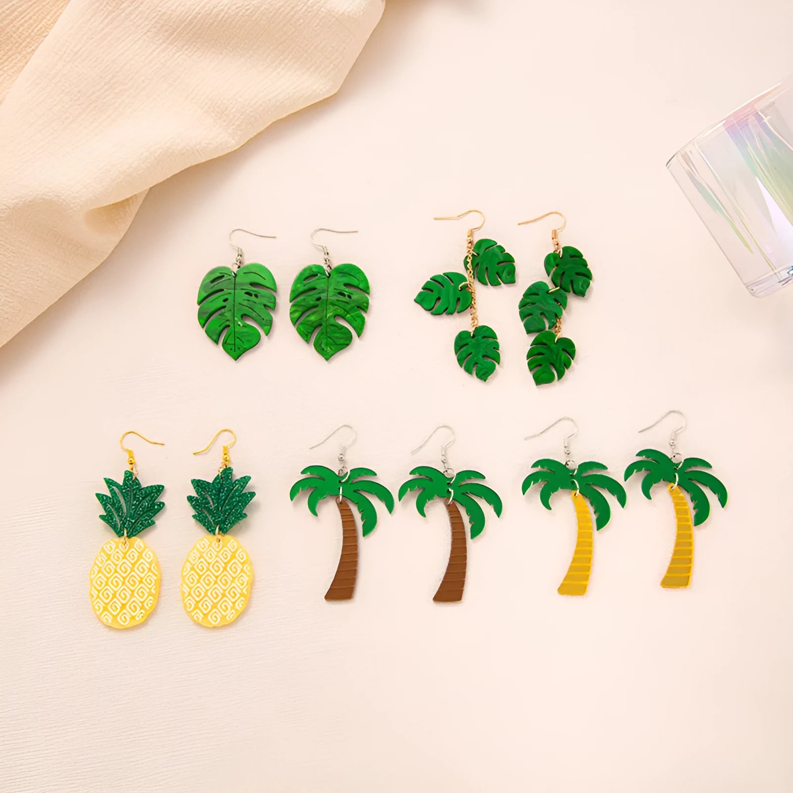 Acrylic drop earrings with coconut and artocarpus heterophyllus design in hook style