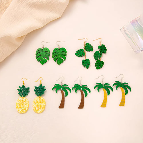 Acrylic drop earrings with coconut and artocarpus heterophyllus design in hook style