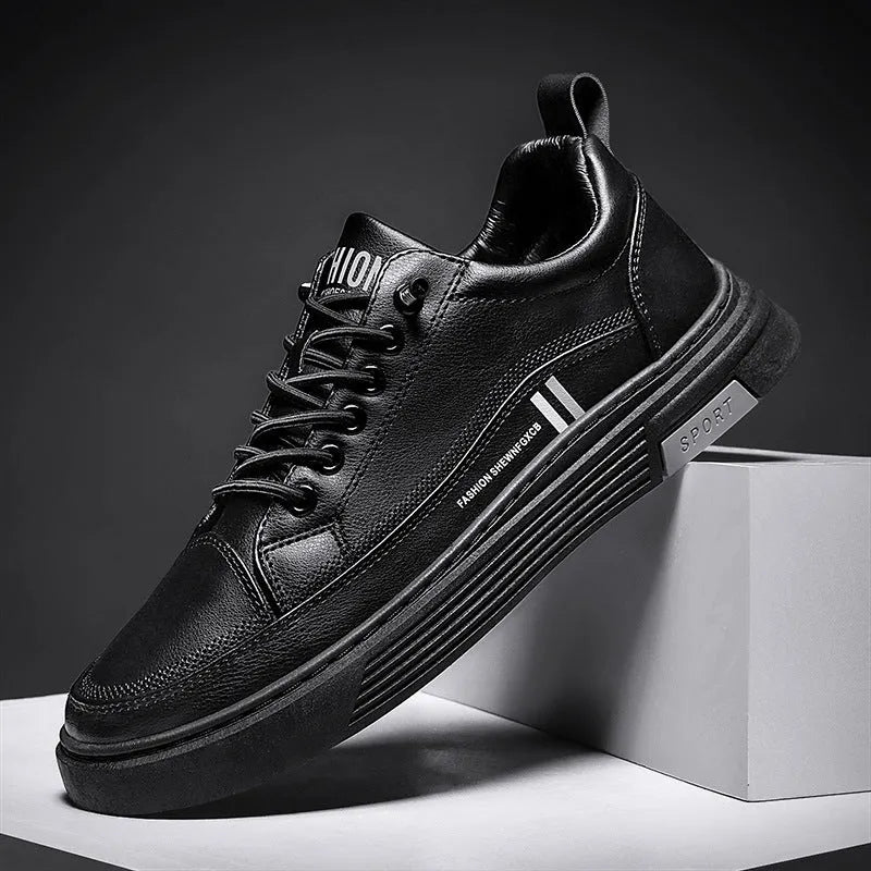 Men's low-top white skateboard shoes with an elastic band and Microfiber upper.