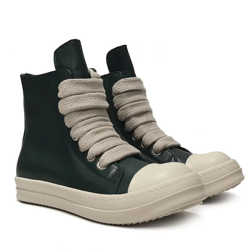 High-top leather sneakers with side zipper in genuine cowhide leather available in multiple colours