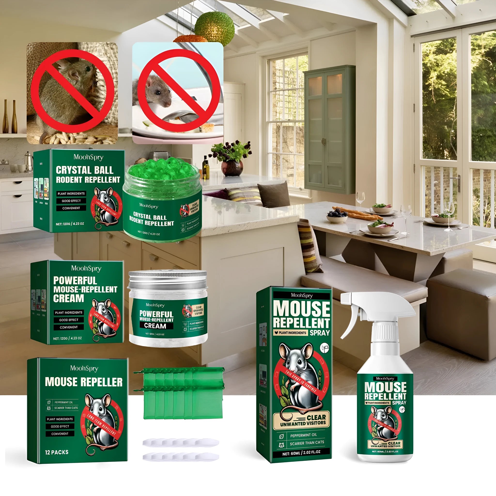 60ml rat repellent spray bottle with natural clove, peppermint, camphor, and chilli oils.