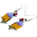 Blue Titmouse acrylic pendant earrings with geometric animal zodiac design and snake elements
