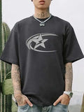 Men's pure cotton Japanese retro style t-shirt in dark grey colour with printed design