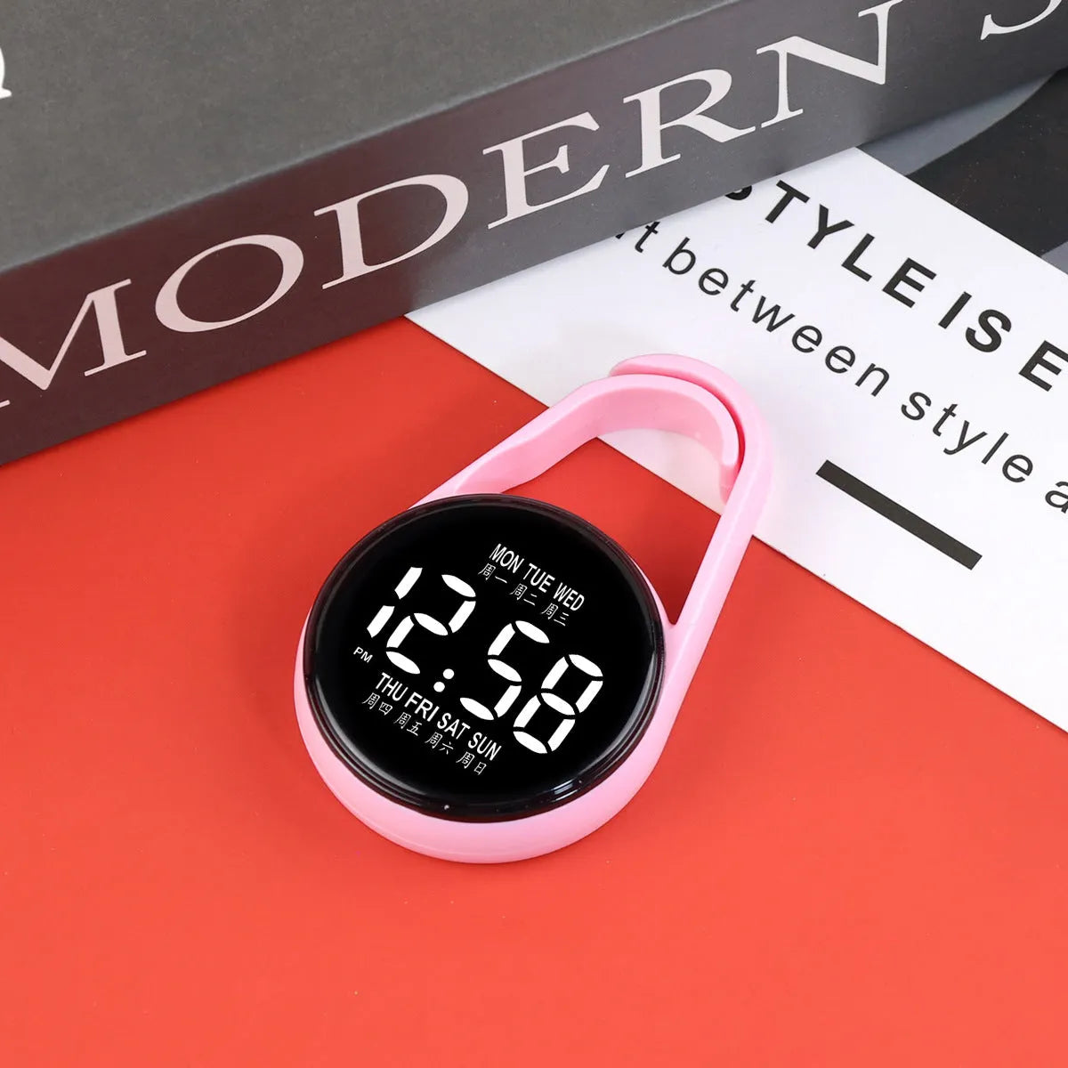 LED luminous electronic digital watch with plastic strap shown in multiple colour options