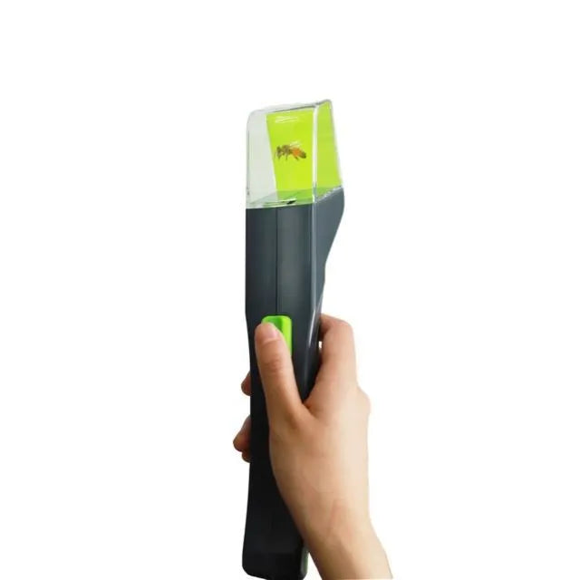 Green handheld insect catcher with plastic construction for garden and grass pest control