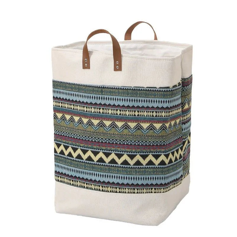 Fabric storage box with drawstring closure measuring 35x35x55cm in colourful bear pattern