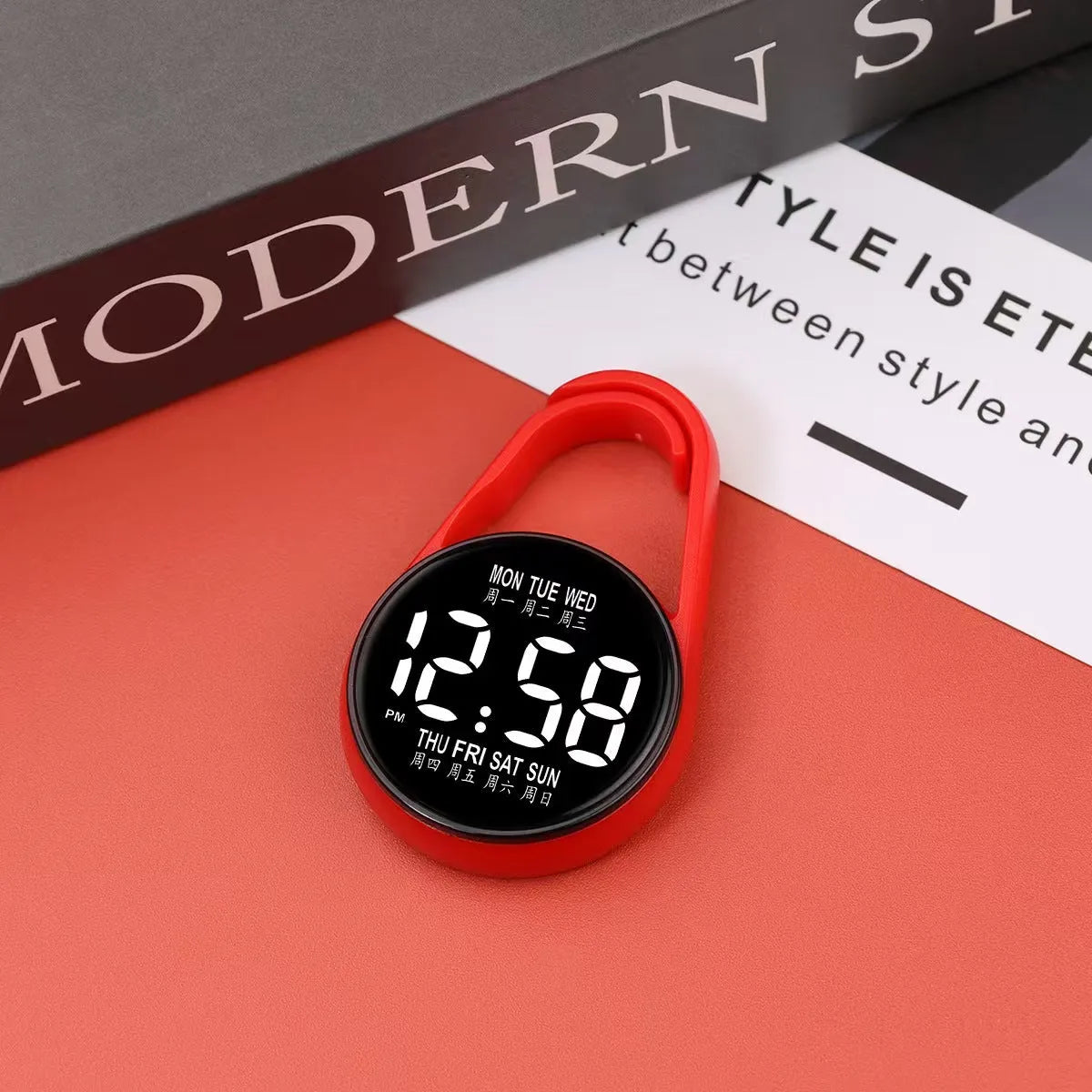 LED luminous electronic digital watch with plastic strap shown in multiple colour options