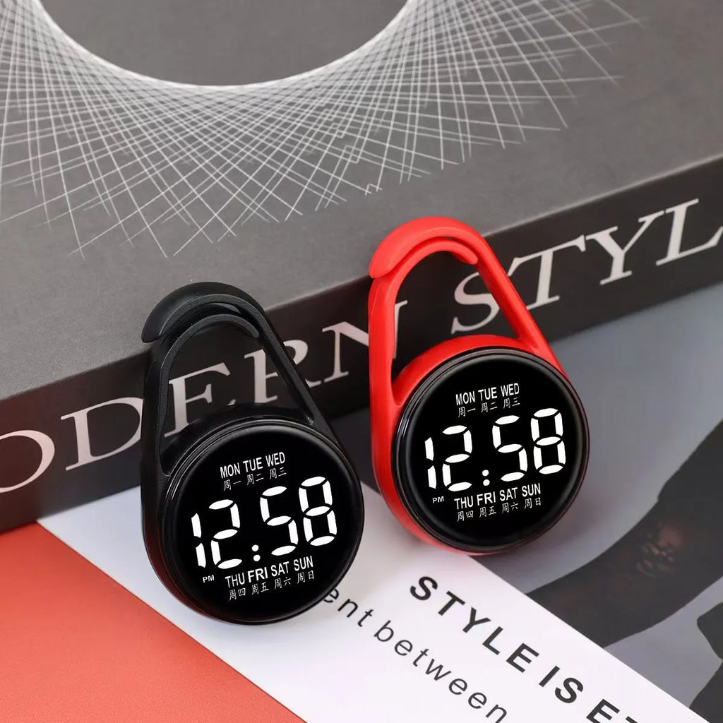 LED luminous electronic digital watch with plastic strap shown in multiple colour options