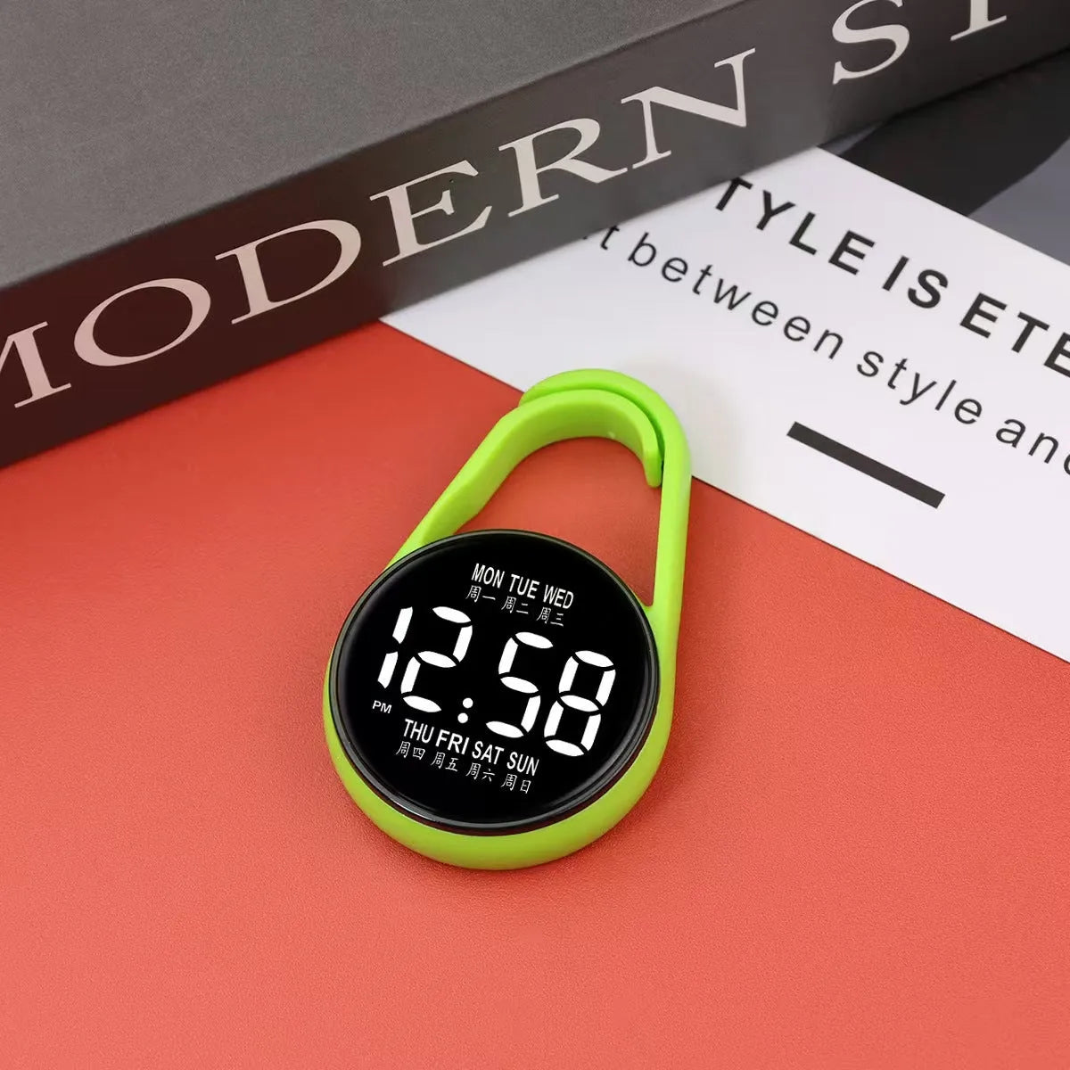 LED luminous electronic digital watch with plastic strap shown in multiple colour options