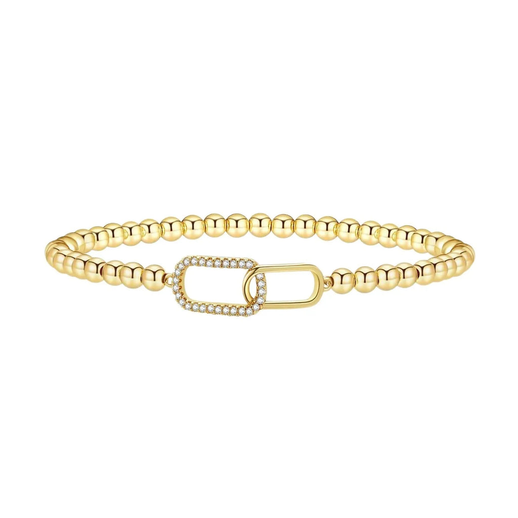 Stainless steel adjustable beaded bracelet with geometric round beads