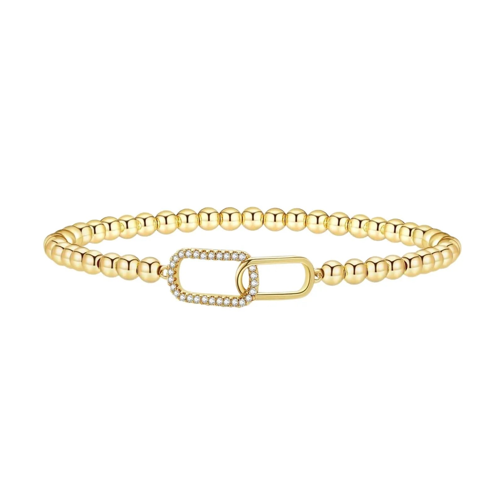 Stainless steel adjustable beaded bracelet with geometric round beads
