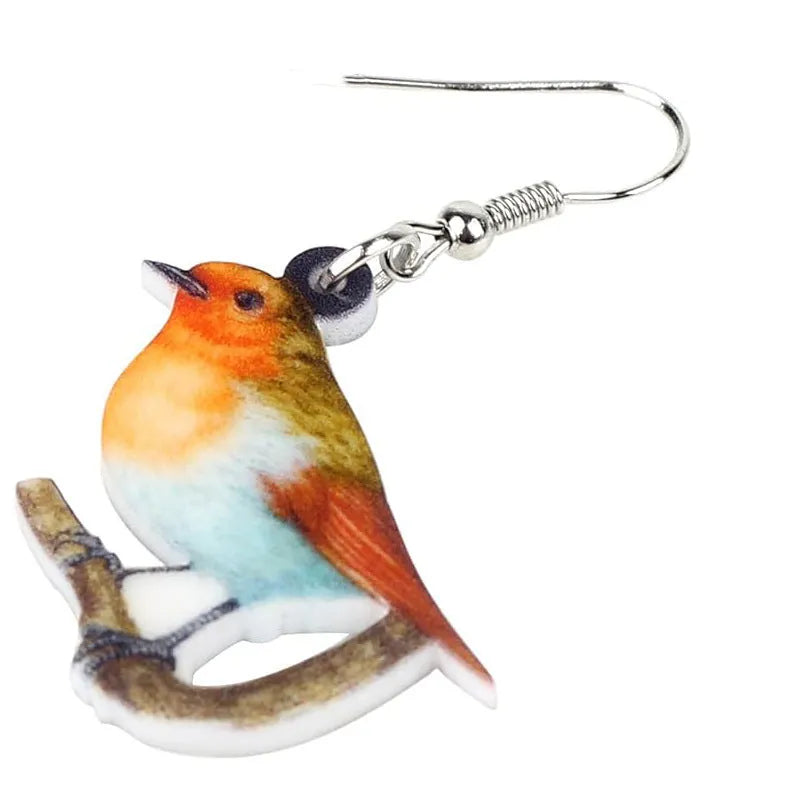 Blue Titmouse acrylic pendant earrings with geometric animal zodiac design and snake elements