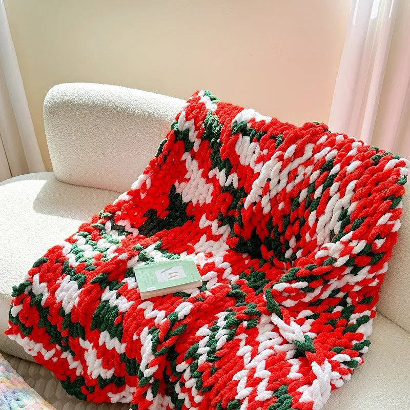 Thick striped chenille throw blanket with handmade dyed cover in a choice of four colours.