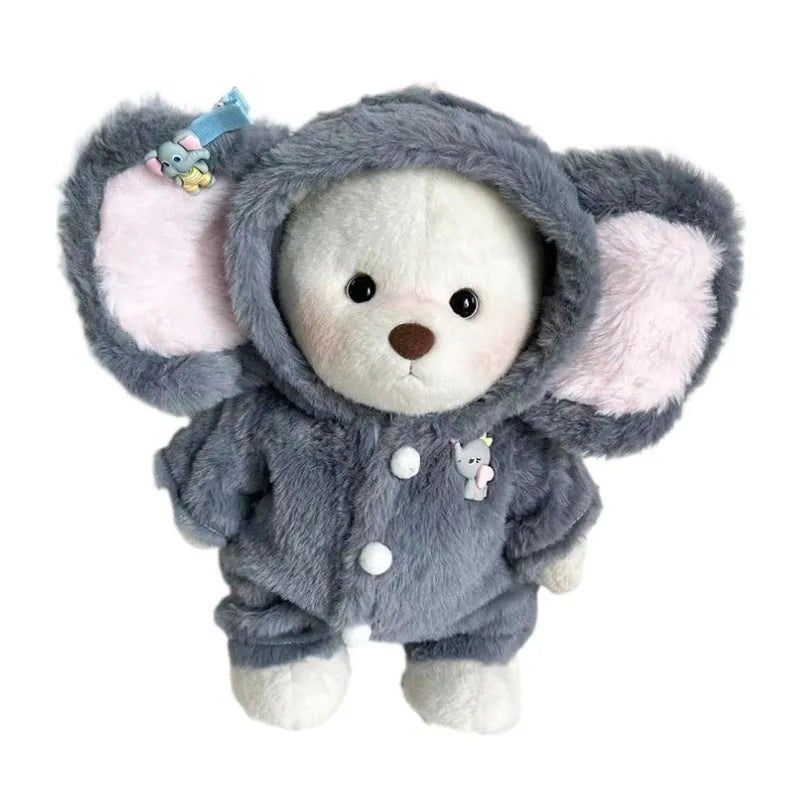 Grey elephant print plush jumpsuit suit for a 30cm Lina bear doll.