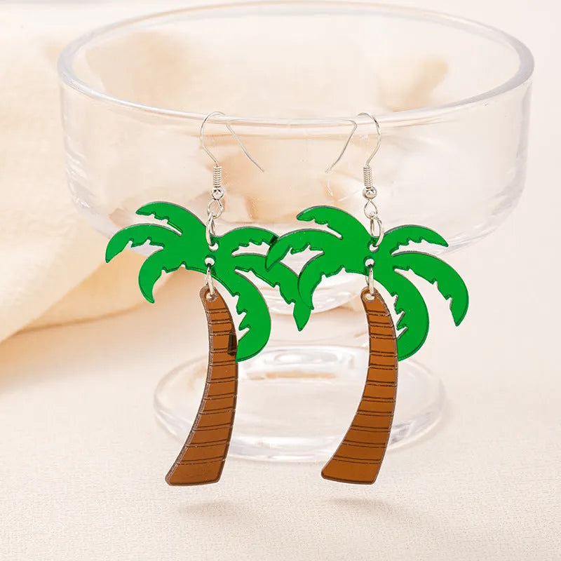 Acrylic drop earrings with coconut and artocarpus heterophyllus design in hook style