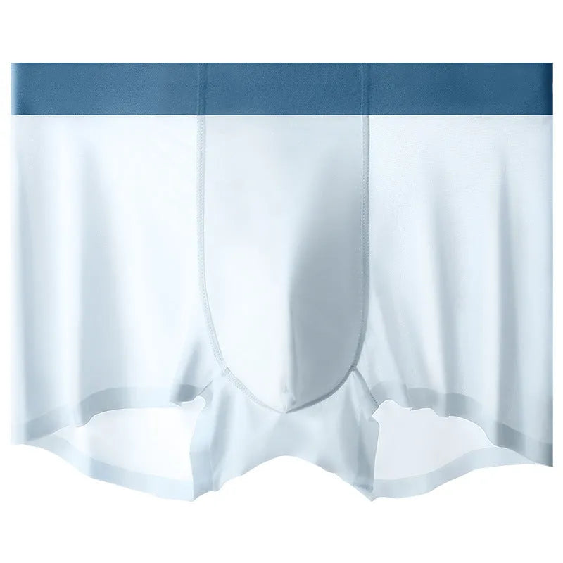 Men's graphene antibacterial seamless shorts in ice silk fabric, shown in light blue colour