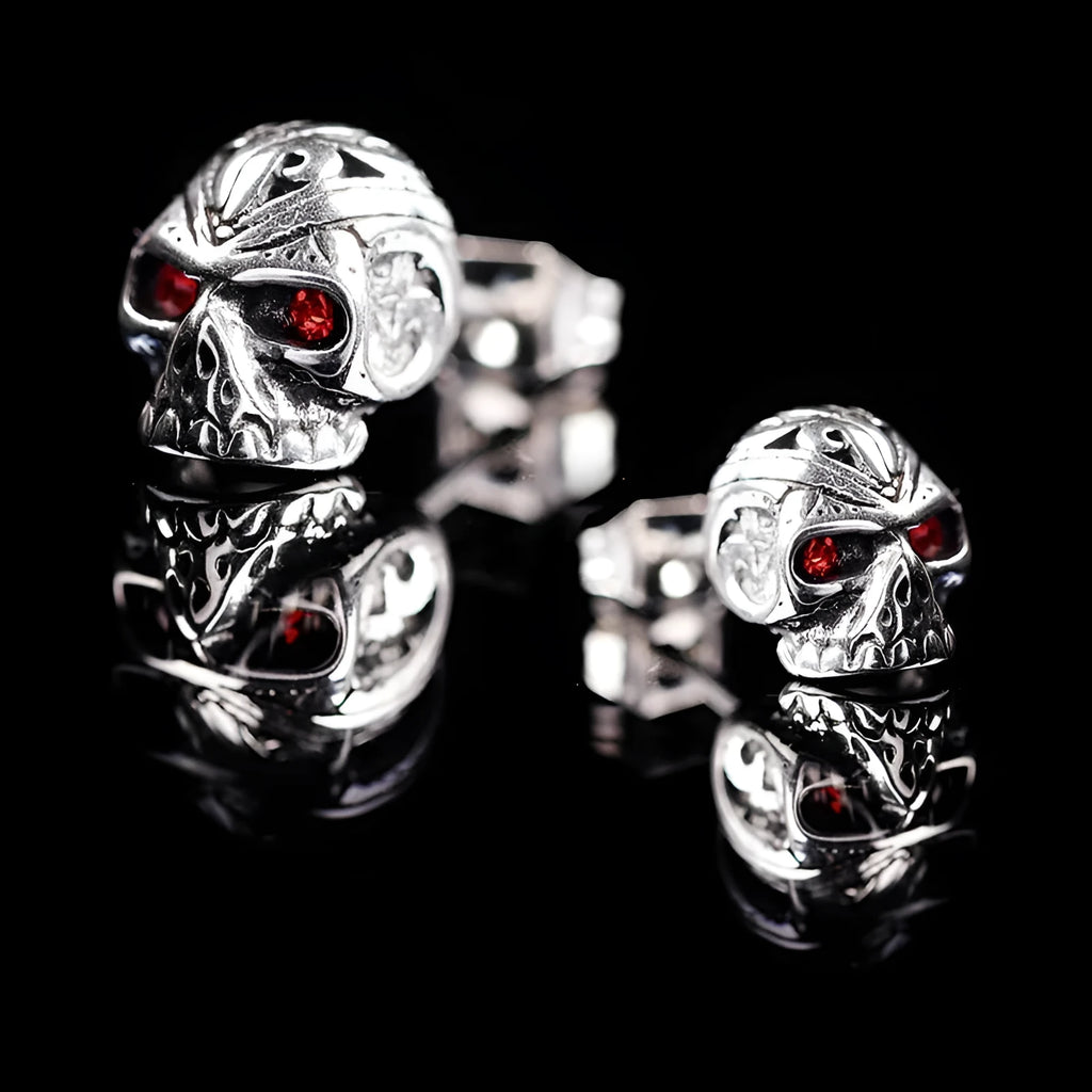 Retro red eye skull stud earrings with ghost head design and electroplated alloy finish