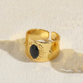 Chinese-style vintage ring with geometric shape and horse eye black electroplated finish