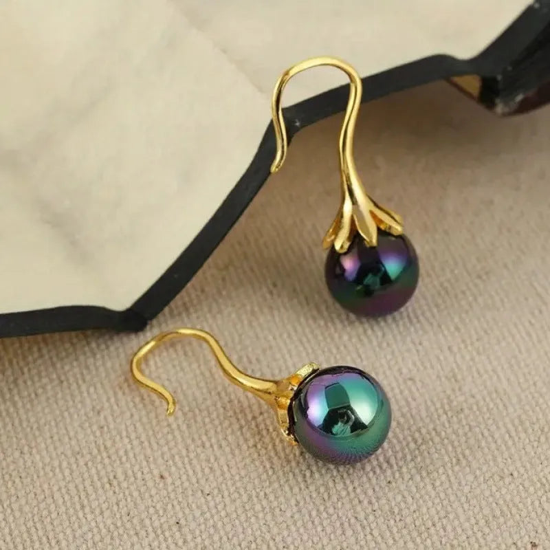 Gold-tone retro fashion women's earrings with electroplated finish on alloy construction