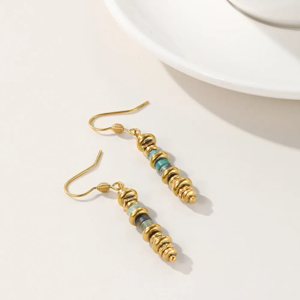 Titanium steel geometric dangle earrings with 18K gold plating in retro design