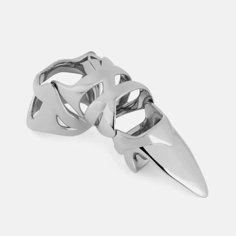 Silver punk armour finger stall ring in alloy metal with standard size