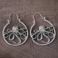 Octopus design earrings in antique silver finish with retro styling and zinc alloy construction