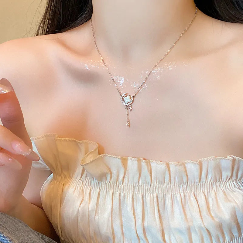Gold and silver star moon zirconium necklace with adjustable clavicle chain for women