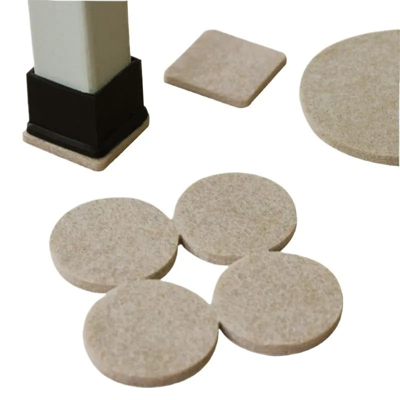 Beige plastic furniture leg stoppers set showing round and square protectors in five size variations
