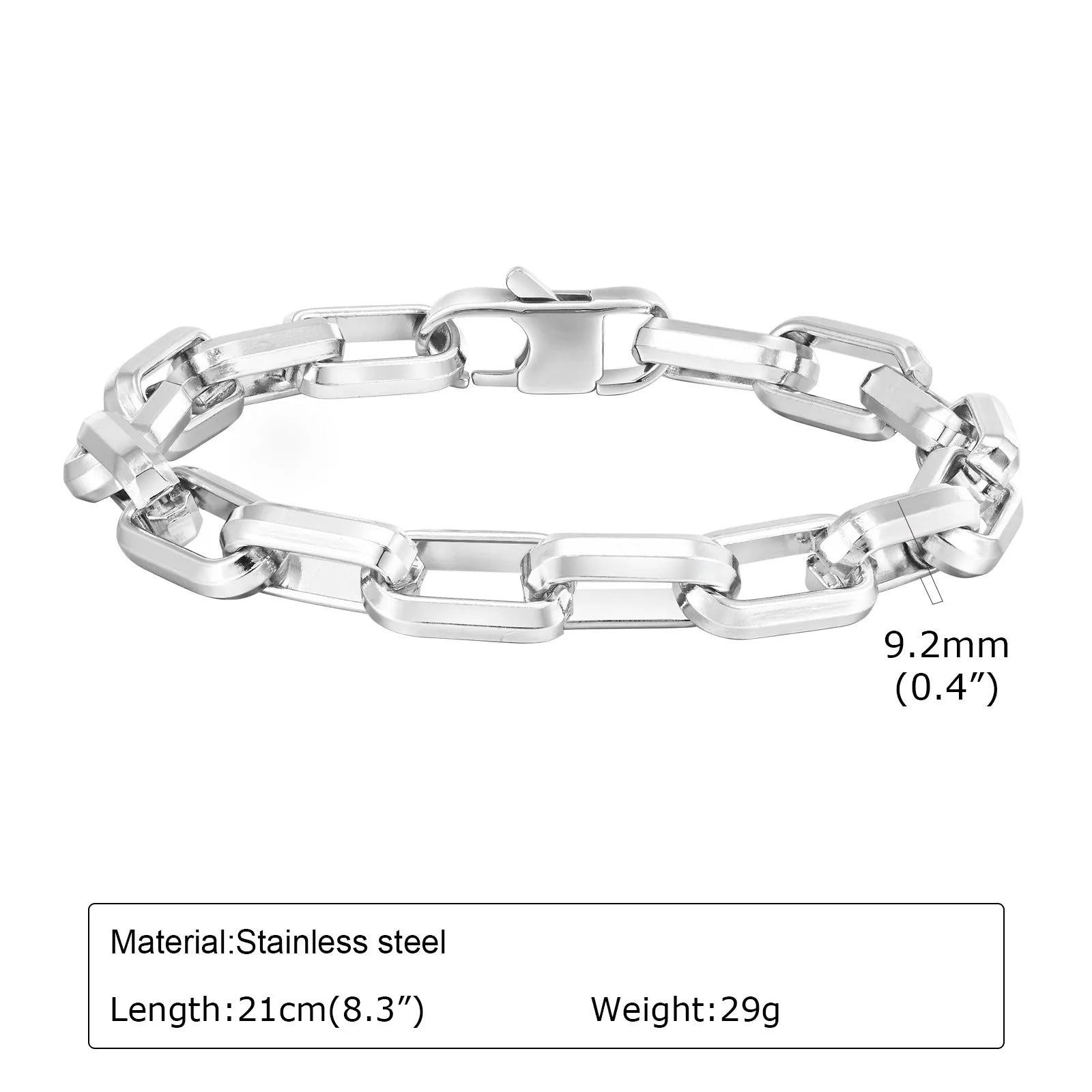 Men's simple square link titanium steel bracelet in steel, gold, black, or retro colour finish.