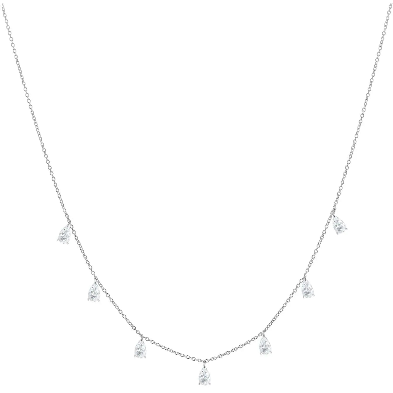 Women's 925 silver drop-shaped artificial zircon necklace on an adjustable O-chain, shown in silver finish.