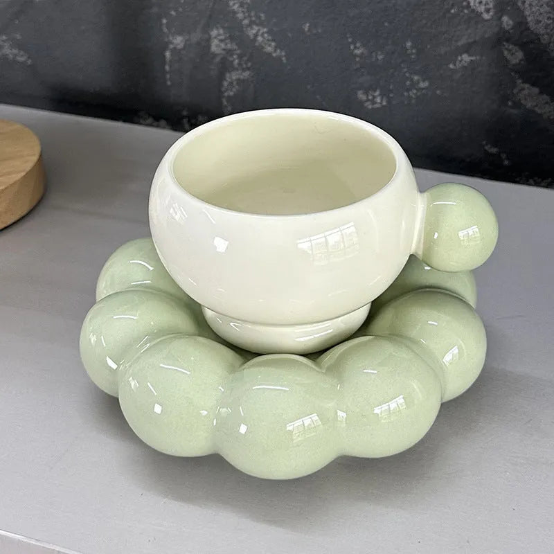 Nordic style ceramic coffee set with a 250ml cup and matching dish in a solid colour.