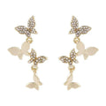 Women's copper butterfly earrings with four butterfly design and gold-coloured drops