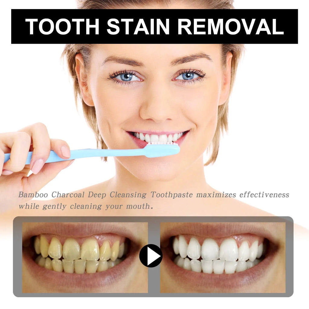 Bamboo charcoal bright white toothpaste in 30ml tube for stain removal and teeth whitening