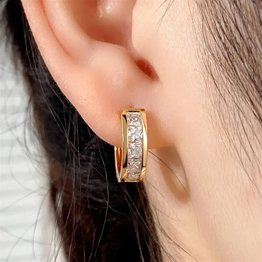 Geometric quadrilateral copper earrings for women in gold or silver finish options