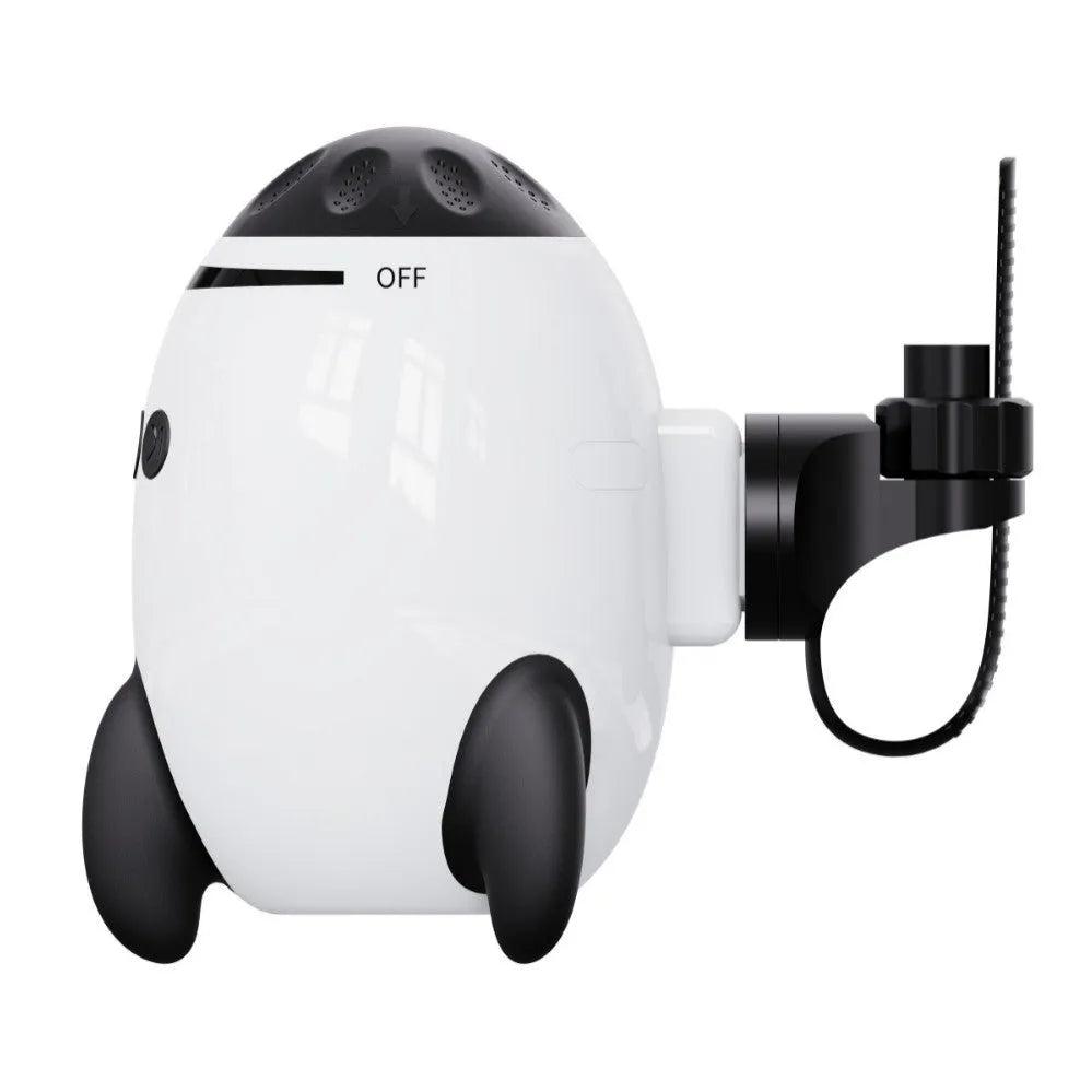 White portable baby stroller shaking device with Bluetooth for white noise, measuring 12 by 9.3 by 8 cm.