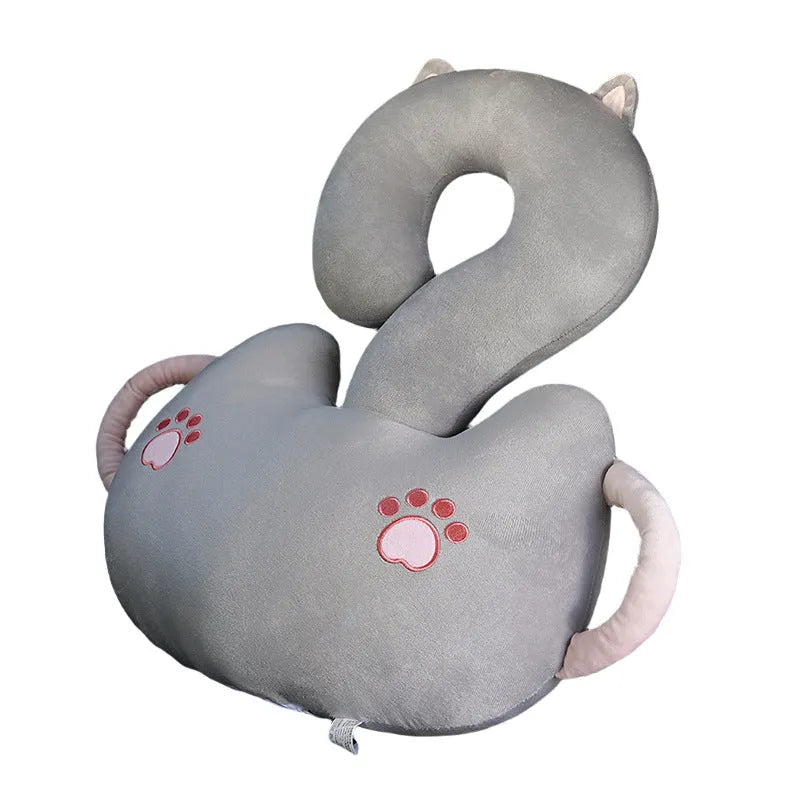 Large square cartoon animal cushion showing one of six design options, such as capybara, cat, dinosaur, rabbit, or toast.